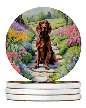 Irish Setter Spring Path Large Sandstone Absorbent Round Coasters Pack of 4 product image at NuMercy