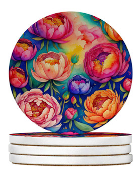 Colorful Peonies Large Sandstone Absorbent Round Coasters Pack of 4 DAC1981 product image at NuMercy
