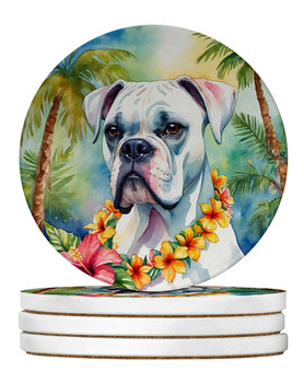 White Boxer Luau Large Sandstone Absorbent Round Coasters Pack of 4 DAC6386 product image at NuMercy
