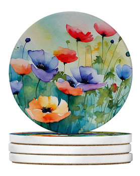 Anemones in Watercolor Large Sandstone Absorbent Round Coasters Pack of 4 DAC1546 product image at NuMercy
