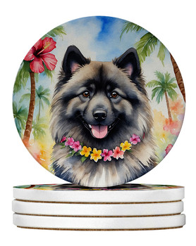 Keeshond Luau Large Sandstone Absorbent Round Coasters Pack of 4 product image at NuMercy