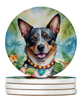 Australian Cattle Dog Luau Large Sandstone Absorbent Round Coasters Pack of 4 product image at NuMercy