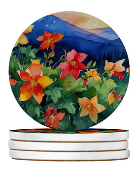 Colorado Rocky Mountain Columbine in Watercolor Large Sandstone Absorbent Round Coasters Pack of 4 DAC1632 product image at NuMercy