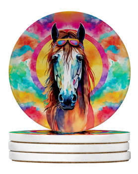 Hippie Animal Horse Large Sandstone Absorbent Round Coasters Pack of 4 DAC3997 product image at NuMercy