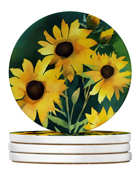 Kentucky Goldenrod in Watercolor Large Sandstone Absorbent Round Coasters Pack of 4 DAC1657 product image at NuMercy