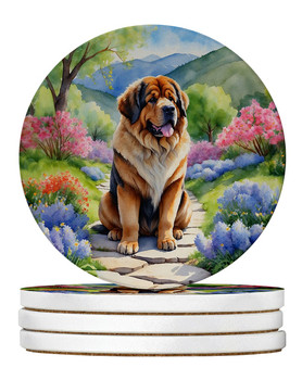 Tibetan Mastiff Spring Path Large Sandstone Absorbent Round Coasters Pack of 4 product image at NuMercy