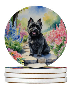 Cairn Terrier Spring Path Large Sandstone Absorbent Round Coasters Pack of 4 DAC6590 product image at NuMercy