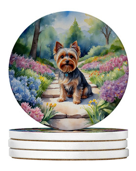 Yorkshire Terrier Spring Path Large Sandstone Absorbent Round Coasters Pack of 4 DAC6736 product image at NuMercy