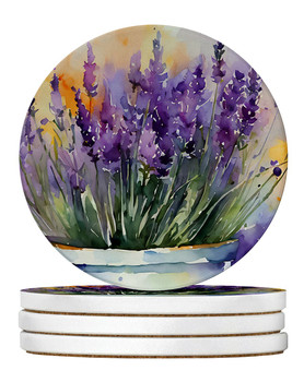 Lavender in Watercolor Large Sandstone Absorbent Round Coasters Pack of 4 DAC1584 product image at NuMercy