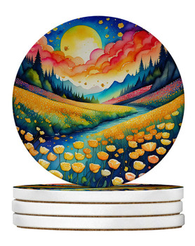 Colorful Buttercups Large Sandstone Absorbent Round Coasters Pack of 4 product image at NuMercy