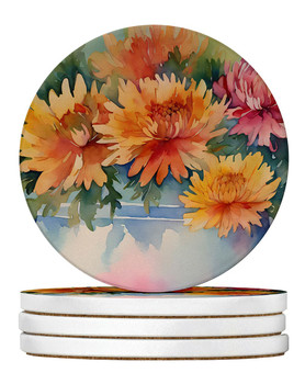 Chrysanthemums in Watercolor Large Sandstone Absorbent Round Coasters Pack of 4 DAC1553 product image at NuMercy