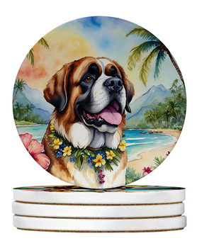 Saint Bernard Luau Large Sandstone Absorbent Round Coasters Pack of 4 DAC6509 product image at NuMercy