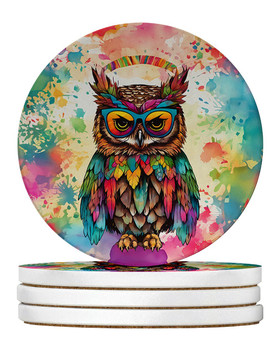 Hippie Animal Owl Large Sandstone Absorbent Round Coasters Pack of 4 DAC4014 product image at NuMercy