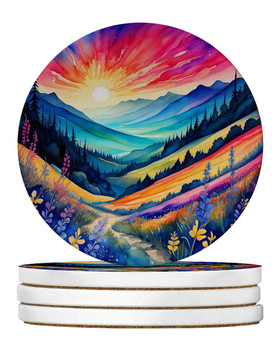Colorful Annual Larkspur Large Sandstone Absorbent Round Coasters Pack of 4 product image at NuMercy