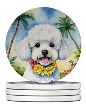 Bichon Frise Luau Large Sandstone Absorbent Round Coasters Pack of 4 DAC6373 product image at NuMercy