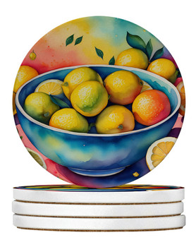 Colorful Lemons Large Sandstone Absorbent Round Coasters Pack of 4 DAC1852 product image at NuMercy