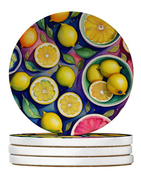 Colorful Lemons Large Sandstone Absorbent Round Coasters Pack of 4 DAC1851 product image at NuMercy