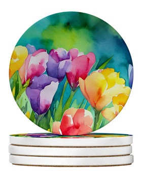 Freesias in Watercolor Large Sandstone Absorbent Round Coasters Pack of 4 DAC1566 product image at NuMercy