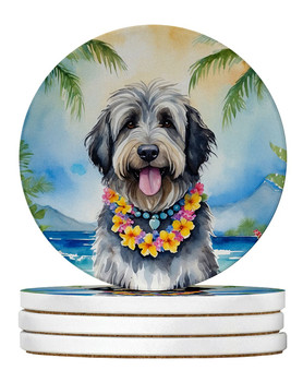 Bergamasco Sheepdog Luau Large Sandstone Absorbent Round Coasters Pack of 4 product image at NuMercy