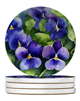 Rhode Island Violets in Watercolor Large Sandstone Absorbent Round Coasters Pack of 4 product image at NuMercy