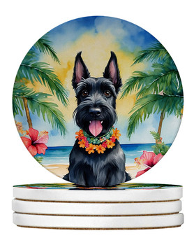 Scottish Terrier Luau Large Sandstone Absorbent Round Coasters Pack of 4 product image at NuMercy