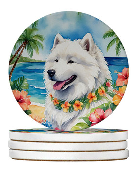 Samoyed Luau Large Sandstone Absorbent Round Coasters Pack of 4 product image at NuMercy
