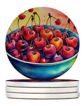 Colorful Cherries Large Sandstone Absorbent Round Coasters Pack of 4 DAC1848 product image at NuMercy