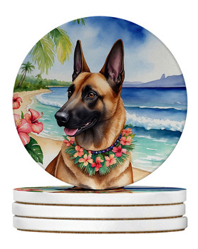 Belgian Malinois Luau Large Sandstone Absorbent Round Coasters Pack of 4 product image at NuMercy