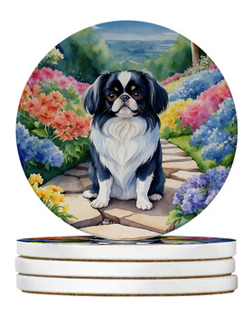Japanese Chin Spring Path Large Sandstone Absorbent Round Coasters Pack of 4 product image at NuMercy