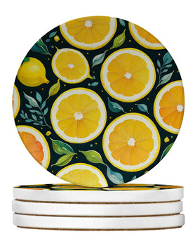 Colorful Lemons Large Sandstone Absorbent Round Coasters Pack of 4 DAC1837 product image at NuMercy