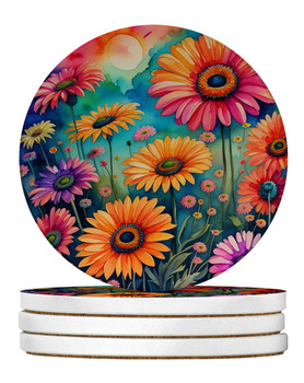 Colorful Gerbera Daisies Large Sandstone Absorbent Round Coasters Pack of 4 product image at NuMercy