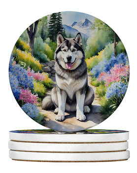 Alaskan Malamute Spring Garden Large Sandstone Absorbent Round Coasters Pack of 4 product image at NuMercy