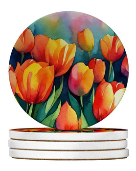 Tulips in Watercolor Large Sandstone Absorbent Round Coasters Pack of 4 DAC1620 product image at NuMercy