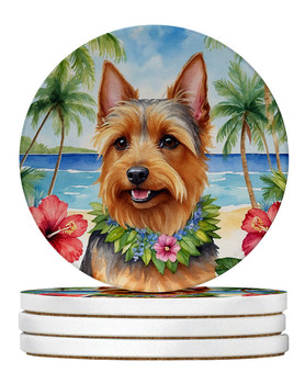 Australian Terrier Luau Large Sandstone Absorbent Round Coasters Pack of 4 product image at NuMercy