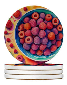 Colorful Raspberries Large Sandstone Absorbent Round Coasters Pack of 4 product image at NuMercy