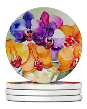 Orchids in Watercolor Large Sandstone Absorbent Round Coasters Pack of 4 DAC1601 product image at NuMercy