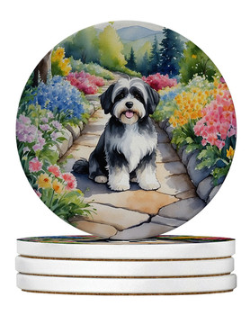 Havanese Spring Path Large Sandstone Absorbent Round Coasters Pack of 4 product image at NuMercy