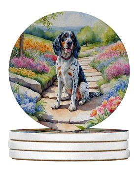 English Setter Spring Path Large Sandstone Absorbent Round Coasters Pack of 4 product image at NuMercy