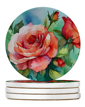 Oklahoma Roses in Watercolor Large Sandstone Absorbent Round Coasters Pack of 4 DAC1700 product image at NuMercy