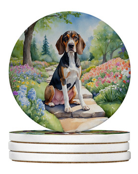 American English Coonhound Spring Garden Large Sandstone Absorbent Round Coasters Pack of 4 product image at NuMercy
