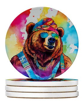 Hippie Animal Grizzly Bear Large Sandstone Absorbent Round Coasters Pack of 4 DAC3991 product image at NuMercy