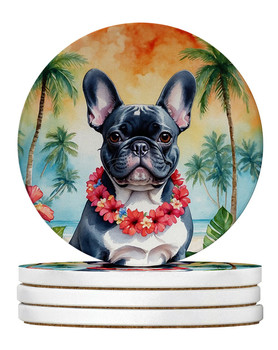 French Bulldog Luau Large Sandstone Absorbent Round Coasters Pack of 4 DAC6435 product image at NuMercy