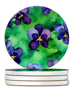 Wisconsin Wood Violets in Watercolor Large Sandstone Absorbent Round Coasters Pack of 4 product image at NuMercy