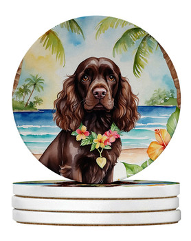 Cocker Spaniel Luau Large Sandstone Absorbent Round Coasters Pack of 4 DAC6410 product image at NuMercy