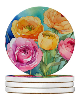 Ranunculus in Watercolor Large Sandstone Absorbent Round Coasters Pack of 4 DAC1603 product image at NuMercy