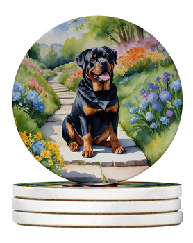 Rottweiler Spring Path Large Sandstone Absorbent Round Coasters Pack of 4 product image at NuMercy