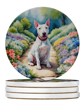 Bull Terrier Spring Path Large Sandstone Absorbent Round Coasters Pack of 4 DAC6586 product image at NuMercy