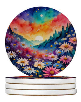 Colorful Asters Large Sandstone Absorbent Round Coasters Pack of 4 product image at NuMercy