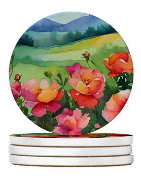 Iowa Wild Prairie Roses in Watercolor Large Sandstone Absorbent Round Coasters Pack of 4 DAC1652 product image at NuMercy