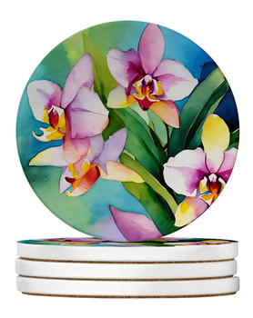 Orchids in Watercolor Large Sandstone Absorbent Round Coasters Pack of 4 DAC1562 product image at NuMercy